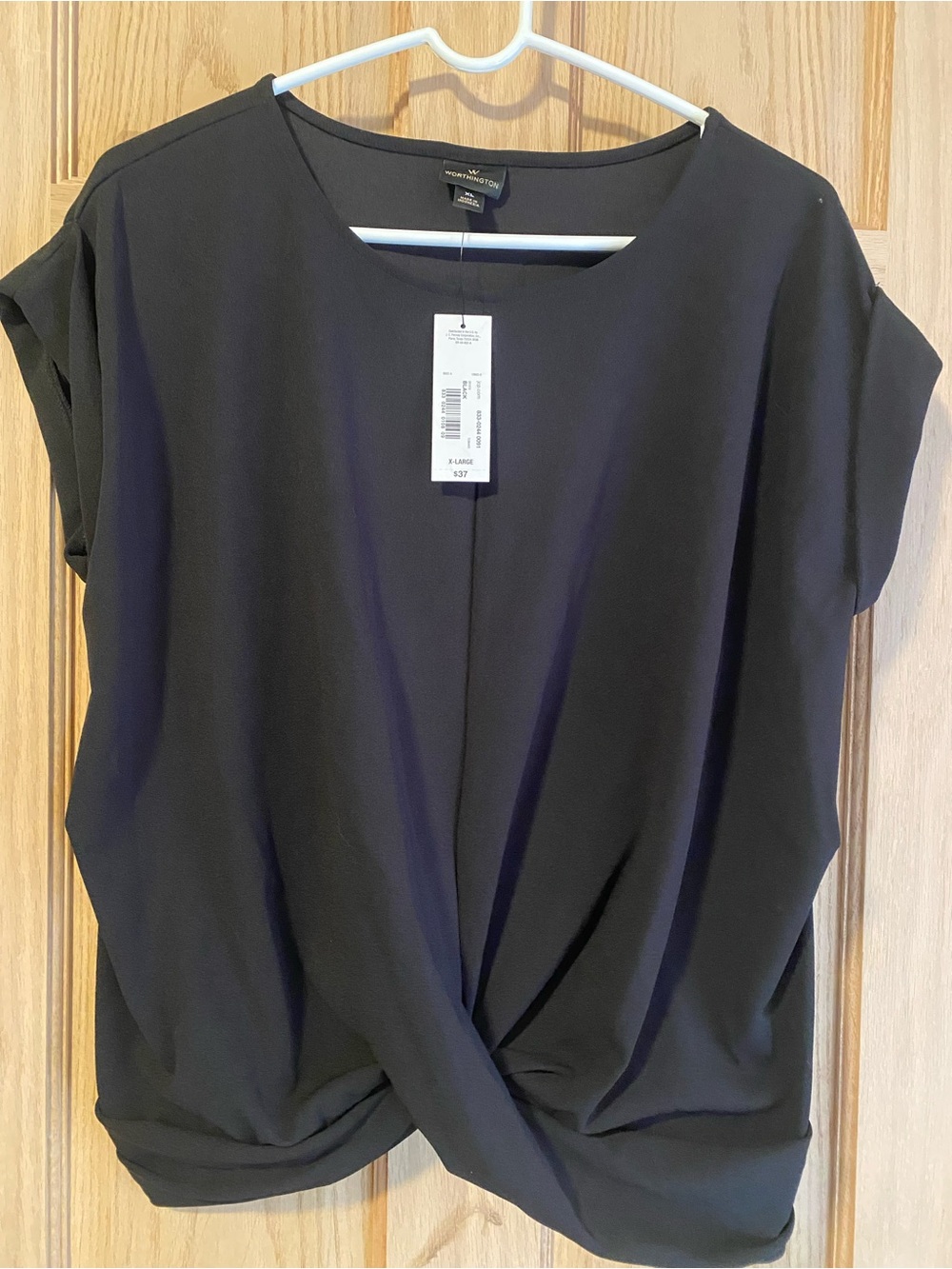 Worthington Black Twist-Front Cap Sleeve Blouse